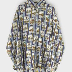 GB.PEDRINI ストライプ 刺繍エンブレム ブラウス シャツ 金ボタン 