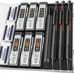 新品 STAGEEK 3本入り金属製シャーペンセット 0.5mm製図用シャープペンシル HB 2B替芯6本 4B消しゴム 替え消しゴムキャップ付き 滑り止めグリップ&収納ケース入り 製図 スケッチ 勉強 仕事に最適のサムネイル