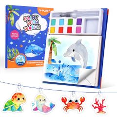 YPLUS 水塗り絵 塗り絵 子供 汚れない水ぬりえブック ブラシ付き 26ページ＆8色 3歳以上 男の子 女の子 プレゼント - 海洋 | 水塗り絵 子ども用 お出かけおもちゃ 知育玩具 塗り絵 子供 お絵かきセット 3～5歳・4～8歳向け プレゼント