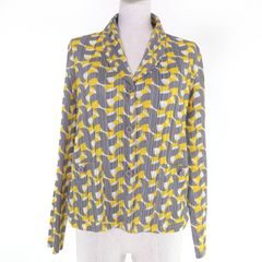 極美品☆PLEATS PLEASE プリーツプリーズ イッセイミヤケ PP11-JD413 総柄デザイン ジャケット イエロー 3 日本製 正規品 レディース