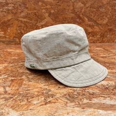 日本製 LACOSTE ワークキャップ 58cm ベージュ ラコステ 帽子 キャスケット アメカジ ユーズド USED 古着 MADE IN JAPAN