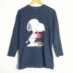 SNOOPY 스누피 프린트 롱 티셔츠 PEANUTS 긴팔 컷소우 캐릭터 티셔츠 코튼 100% 일본제 네이비 M사이즈 NC189