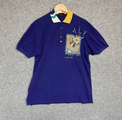 santafe サンタフェ クレイジーパターン 半袖 ポロシャツ パープル 紫 マルチカラーボタン 立体刺繍 アート柄 メンズ レディース ユニセックス フリーサイズ F 90s 00s Y2K レトロ ヴィンテージ 個性派 派手 菅田将暉 古着