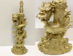 青砂石 昇り龍 剣 龍珠 置物 開運 縁起物 迫力ある龍神像 - メルカリ