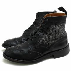 트리커스/Tricker's 레이스 업 부츠 슈즈 신발 남성 남성 남성용 울 털 가죽 가죽 블랙 블랙 M6972 Brogue Boot 트위드 컨트리 부츠 윙 팁 다이나이트 구두 굿이야웨루토 제법