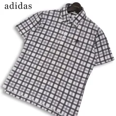 adidas GOLF アディダス ゴルフ 春夏★ 半袖 チェック柄 鹿の子 ロゴ刺繍 ボタンダウン ポロシャツ Sz.M メンズのサムネイル