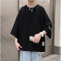 ☆ ブラック ☆ Lサイズ ☆ 五分袖Tシャツ メンズ ビッグ メンズ Tシャツ ビッグシルエット トップス 無地 おしゃれ 大きめ ゆったり ワンポイント カジュアル 春 夏 秋 大きいサイズ カットソー シンプル かっこいい オーバーサイズ