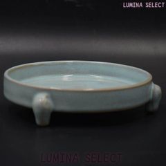 Ru ware celadon glazed three-legged brush washer, calligraphy tool, stationery, Jingdezhen ceramics, decorative item, modern craft, art object, ornament (gyp820)