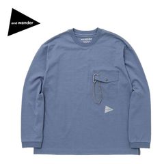 【新品】and wander アンドワンダー ヘビーコットンポケットLS T 5746284096 l.ブルー