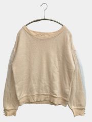 MAJESTIC LEGON マジェスティックレゴン ニット セーター M ベージュ 無地 ビジュー ミドル丈 長袖 ボートネック レディース