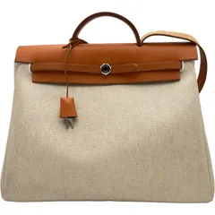 エルメス HERMES エールバッグMM C刻印 ベージュ/ゴールド シルバー金具 トワル/ハンター レディース ショルダーバッグ