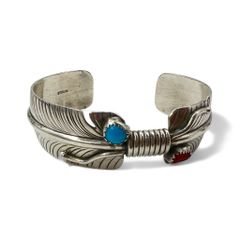 NAVAJO Vintage Indian Bracelet, Navajo Tribe Indian Jewelry, Feather Bangle, Sterling Silver, Turquoise