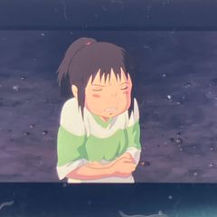 Studio Ghibli 35mm Film Strip, Spirited Away, "Chihiro Closing Her Eyes in a Weary Expression," Framed, Hayao Miyazaki, Released in 2001, Clear Block (FLM004)