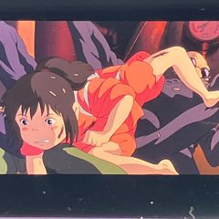 Studio Ghibli film strip, Spirited Away, 35mm, "Kamaji and Chihiro," framed, directed by Hayao Miyazaki, released in 2001, clear block (FLM002)