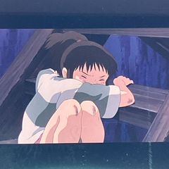 Studio Ghibli 35mm Film Strip, Spirited Away, "Chihiro Crouching," Clear Block Frame, Hayao Miyazaki, Released in 2001 (FLM049)
