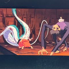 Spirited Away Studio Ghibli 35mm Film "Chihiro, Haku the Dragon, and Kamaji" Clear Block, Released in 2001, Hayao Miyazaki, Framed (FLM047)