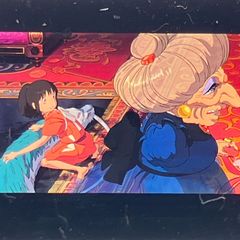 Studio Ghibli film strip, Spirited Away, 35mm, "Yubaba and Chihiro," released in 2001, framed in clear block case, Hayao Miyazaki (FLM013)