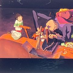 35mm film reel, Studio Ghibli, Spirited Away, "Chihiro and Kamaji in the Boiler Room," released in 2001, clear block, Hayao Miyazaki, framed (FLM029)