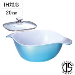 KEVNHAUN Shiny Ceramic Series Square Casserole Dish (20cm, IH compatible, ceramic coated, deep, 20cm, aluminum, with glass lid, kitchenware, cooking utensils)