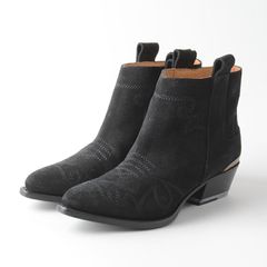 ブッテロ 新品 【定価】73,700円 レディース ウエスタン ペコスブーツ ショート B6762 37(24cm ブラック 5cm ヒール スウェード #fz8845