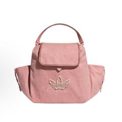 海外限定 国内未発売 adidas originals パール装飾 14.6L Pearlbeads トレフォイルロゴ コットンリュックサック ピンク スモールサイズ
