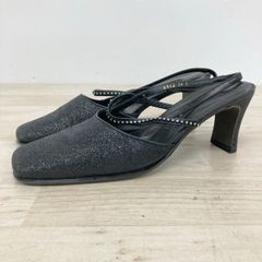 極美品 RIZ RAFFINEE/リズラフィーネ パンプス 24cm ブラック ラメ ストラップ サンダル ミュール 6912 レディース[OQ04327]
