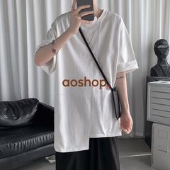 Tops, short-sleeved T-shirt, short sleeves, five-quarter sleeves, asymmetrical, unique, casual, stylish, men's clothing, men's fashion, summer, summer clothes