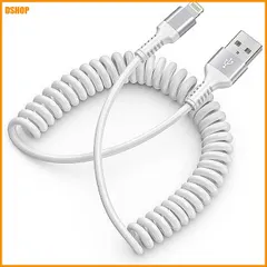 【期間限定】送料無料★USB-A iPhone充電ケーブル コイル状 CarPlay対応 ＆ MFI認証 カールコード 2.4A 急