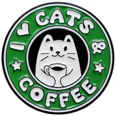 【新品】 ピンバッジ 猫とコーヒー I LOVE CATS AND COFFEE パロディピンズ かわいいネコのデザイン エナメル＋合金製 顔2 0