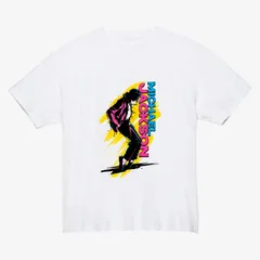 Michael Jackson マイケル・ジャクソン MJ King of Pop キング・オブ・ポップ ダンス ポーズ シルエット 80年代 80s 洋楽 音楽 ミュージック レトロ ポップ ネオン グラフィックTシャツ プリント半袖  【242white】