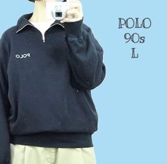 【リメイク】90s Polo by Ralph Lauren L ポロ ラルフローレン 後染めブラック ハーフジップ ハイネック スウェット 職人染め コットン混 90年代 メンズ レディース 輸入古着