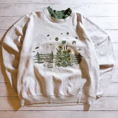 【雰囲気抜群】90s Vintage Sweatshirt アニマル スウェット アイボリー 花柄 フラワー ネイチャー ボタニカル プリント 古着 #S6471
