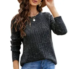 イエスファッション レディース アウター ニット・セーター クルーネック スウェット シャツ Yesfashion Womensweaters Dressy Casual Crewneck Long