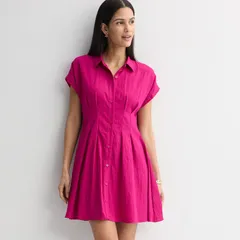 ナインウェスト レディース トップス ワンピース ウエストマーク プチ ミニ シャツ Petite Nine West Cinched Waist Mini Shirt Dress Rose Retr