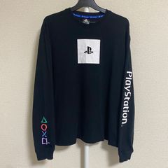 PlayStatin T-shirt Long Sleeve Black PlayStation Long T-shirt Front Print Sleeve Print Button Pattern 100% Cotton Full Length Cut and Sewn PlayStation Game