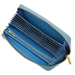 Blue Women's Long Wallet, Genuine Leather, Cowhide, Multifunctional Wallet, YKK Zipper, Holds 22 Card Slots, Large Capacity, Genuine Leather Long Wallet