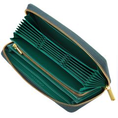 Green Women's Long Wallet, Genuine Leather, Cowhide, Multifunctional Wallet, YKK Zipper, Holds 22 Card Slots, Large Capacity, Genuine Leather Long Wallet