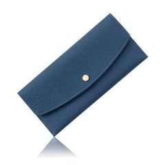 Navy Leather Long Wallet for Women: Thin, Lightweight, Slim Design, Card Case, Passbook Case, Anti-Skimming, Ideal for Overseas Travel, Holds 11 Cards.