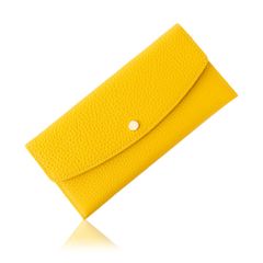 Yellow Leather Long Wallet for Women: Thin, Lightweight, Slim Design with 11 Card Slots (Also Fits a Bankbook), Anti-Skimming, Ideal for Overseas Travel.