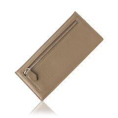 Greige Women's Long Wallet, Genuine Leather, Slim, Lightweight, with Coin Purse, Card Case, Bill Compartment, and Box.