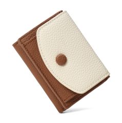 베이지 × 브라운 10 × 7.5 × 3cm 여성 지갑 접이식 지갑 가죽 경량 미니 지갑 카드 지갑 동전 지갑 지갑 작은 지갑 스키밍 방지 미츠오리 지갑