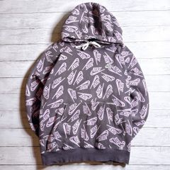 【人気デザイン】NIKE Hoodie ナイキ グレー ピンク 総柄 スウッシュ ロゴ パーカー 古着 #K4176
