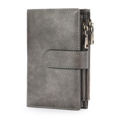 Gray, 15 x 12.5 x 2.5 cm, Bi-fold Wallet, Genuine Leather, Lightweight, Large Capacity, Foldable Wallet, Women's Wallet, Anti-Skimming, Coin Purse, Card Case, Wallet