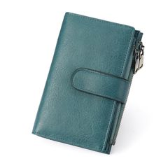 A2-블루 15 × 12.5 × 2.5cm 접이식 지갑 가죽 경량 대용량 접이식 지갑 여성 지갑 스키밍 방지 동전 지갑 카드 케이스 지갑