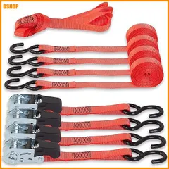 【即納】送料無料★BIG RED ラッシングベルト 4.5m 幅2.5cm 4本セット 荷締めベルト タイダウンベルト ラチェッ