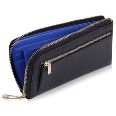 Black/Navy Wallet, Minimalist Long Wallet, Genuine Leather, L-shaped Zipper, Bill Compartment, Card Case, Coin Purse, Anti-Skimming, Driver's License Holder, Large Capacity, Made by a Top-Class Leather Craftsman, Women's/Men's Wallet, Navy