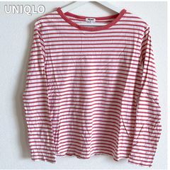 UNIQLO ユニクロ　ボーダーロンTEE 長袖　ピンク　ホワイト　Mサイズ　【103】