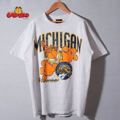 90s USA製 ガーフィールド × MICHIGAN大学 コラボ Tシャツ XL グレー Garfield ミシガン大学 キャラ アニメ カレッジ ストリート オーバーサイズ ビッグシルエット GARMENT GRAPHICS 古着 d1009
