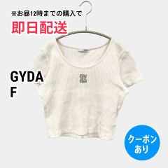 GYDA ジェイダ Tシャツ/カットソー F ホワイト 無地 ビジュー ブランドロゴ ショート丈 半袖 Uネック レディース