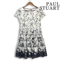 PAUL STUART ポール・スチュアート 春夏★ 半袖 花柄 フラワー ひざ丈 ワンピース Sz.F レディース
